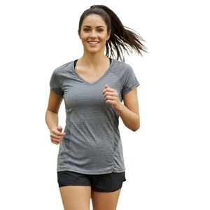 Athleta Forerunner Tee Greyheat Heathered V-Neck Mesh Running Top XS